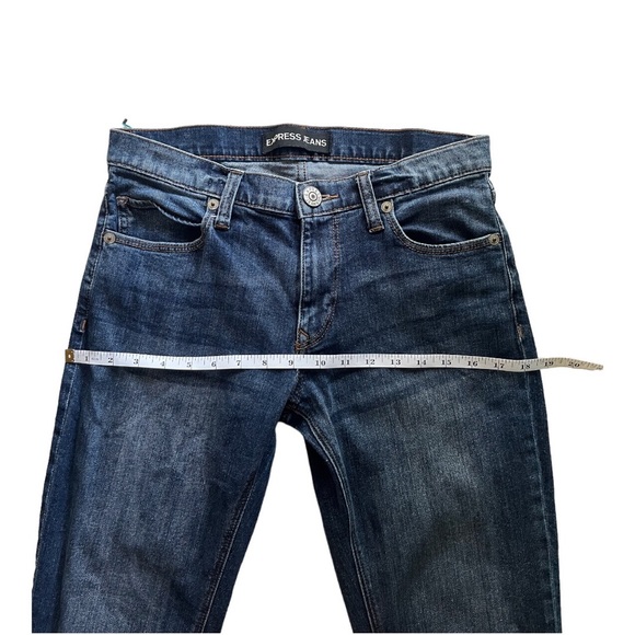 EXPRESS Girlfriend Dark Wash Jeans with Light Distressing - Picture 4 of 6